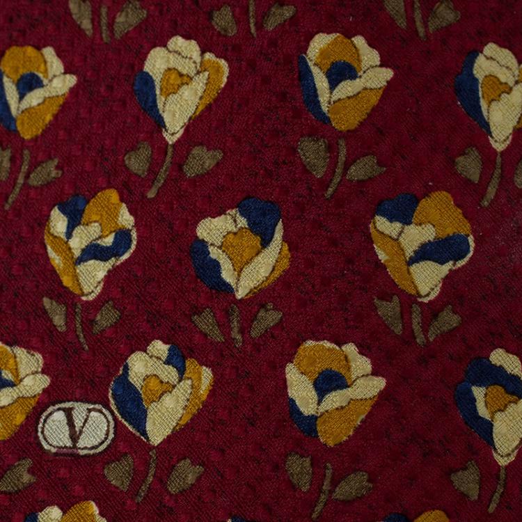 Pre Owned Valentino Red Floral Print Silk Tie