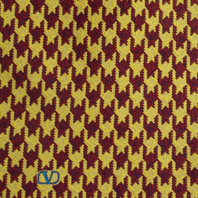 Pre Owned Valentino Yellow & Red Two Tone Houndstooth Woven Silk Tie