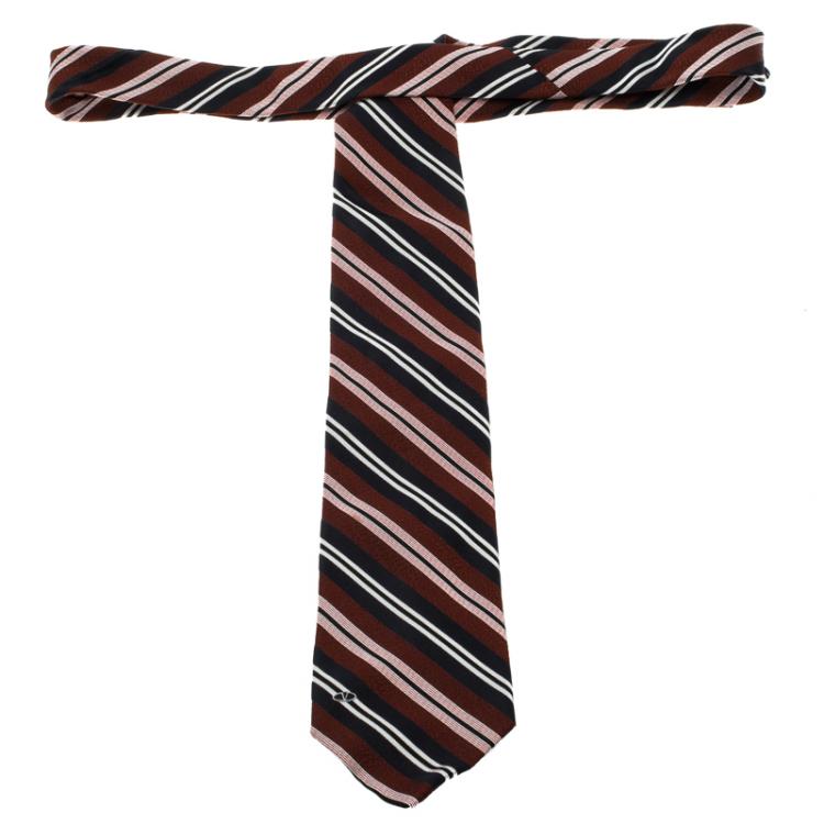 Pre Owned Valentino Multicolor Striped Woven Silk Traditional Tie