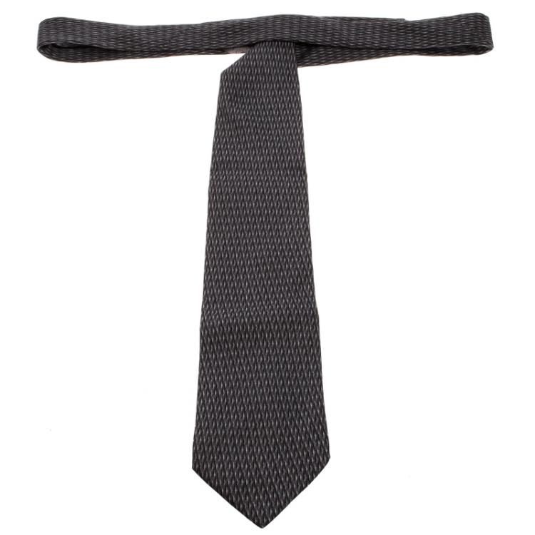 Pre Owned Valentino Cravatte Grey Printed Silk Traditional Tie