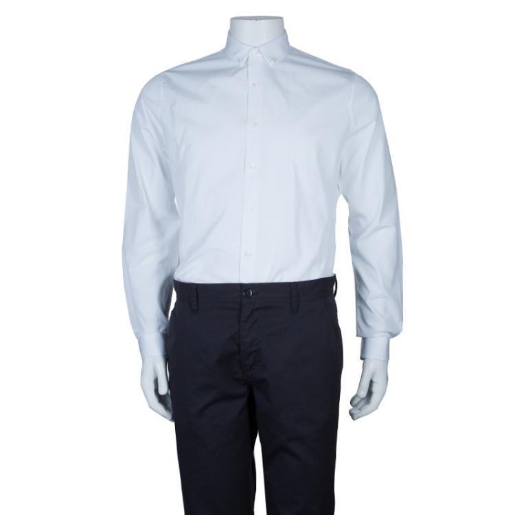 Pre Owned Valentino White Studded Collar Detail Long Sleeve Buttondown Shirt M