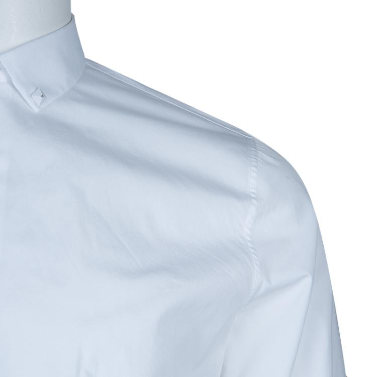 Pre Owned Valentino White Studded Collar Detail Long Sleeve Buttondown Shirt M