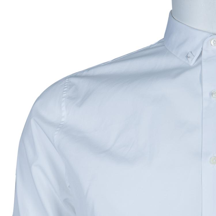 Pre Owned Valentino White Studded Collar Detail Long Sleeve Buttondown Shirt M