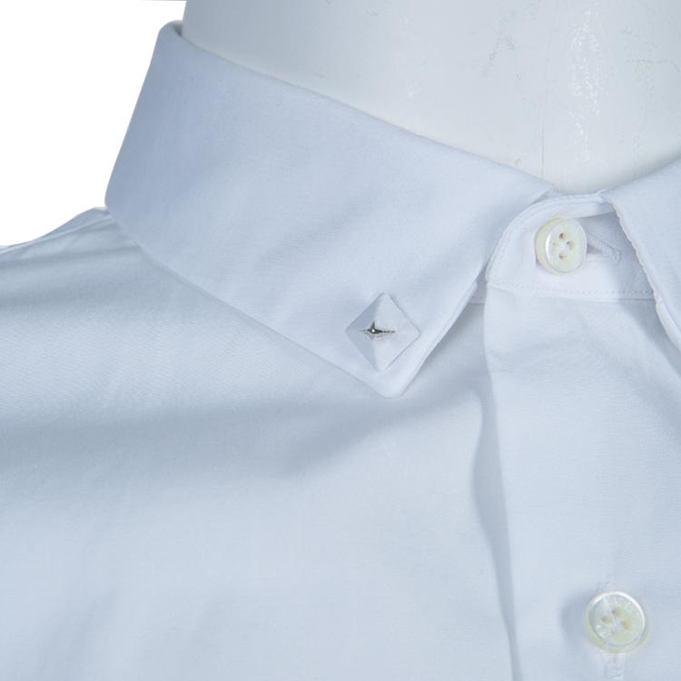 Pre Owned Valentino White Studded Collar Detail Long Sleeve Buttondown Shirt M