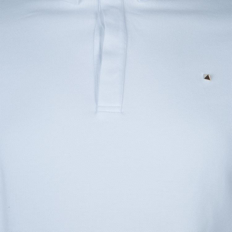 Pre Owned Valentino White Rockstud Detail Polo T-Shirt M