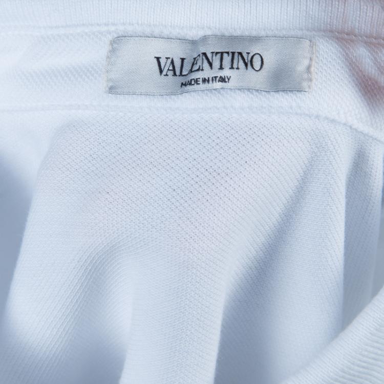 Pre Owned Valentino White Rockstud Detail Polo T-Shirt M