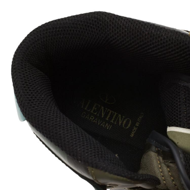 Pre Owned Valentino Green Camouflage Print Leather High Top Sneakers Size 43