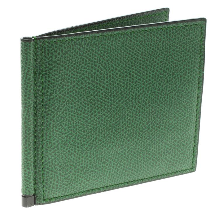 Pre Owned محفظة فاليكسترا ثنائية الطية بمشبك للنقود جلد خضراء
