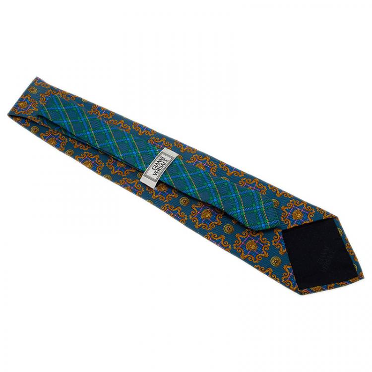 Pre Owned Gianni Versace Blue Silk Medusa Tie