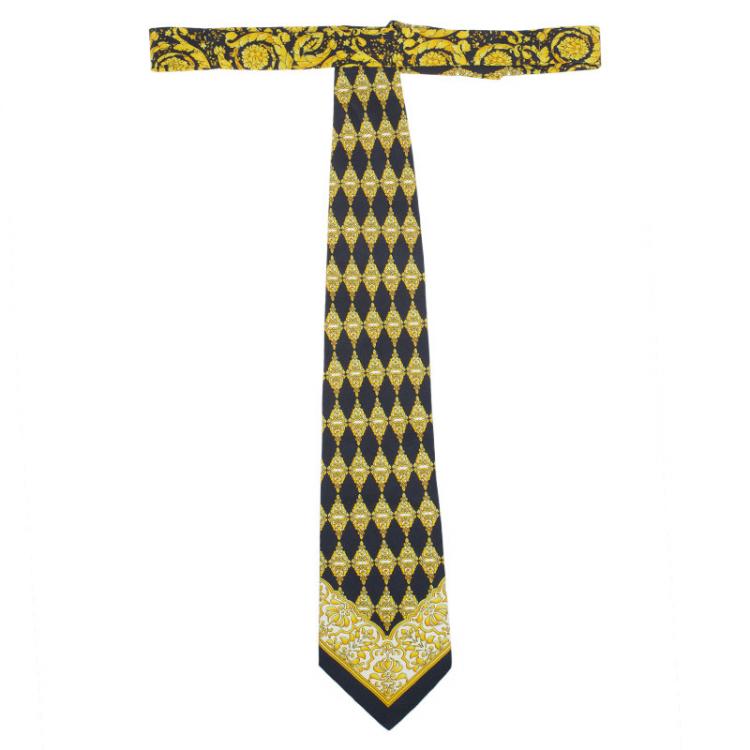 Pre Owned Gianni Versace Black and Yellow Printed Tie