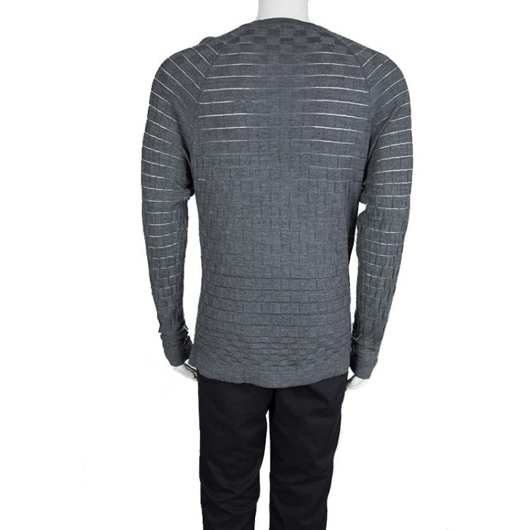 Pre Owned Versace Collection Grey Geometric Pattern Crew Neck Sweater XL