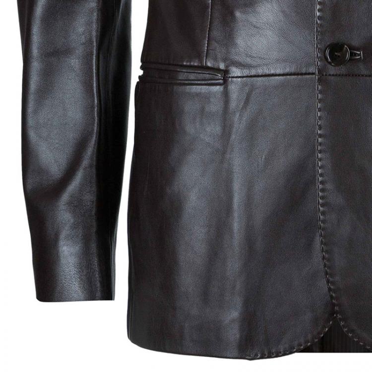 Pre Owned Z Zegna Mens' Black Leather Jacket M