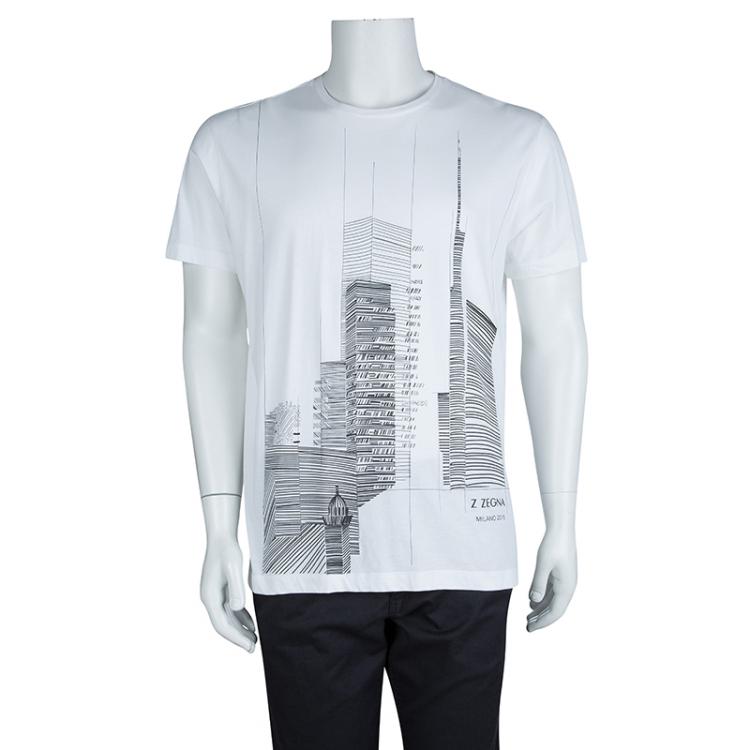 Pre Owned Z Zegna White Skyscraper Print Crewneck T-Shirt XL 