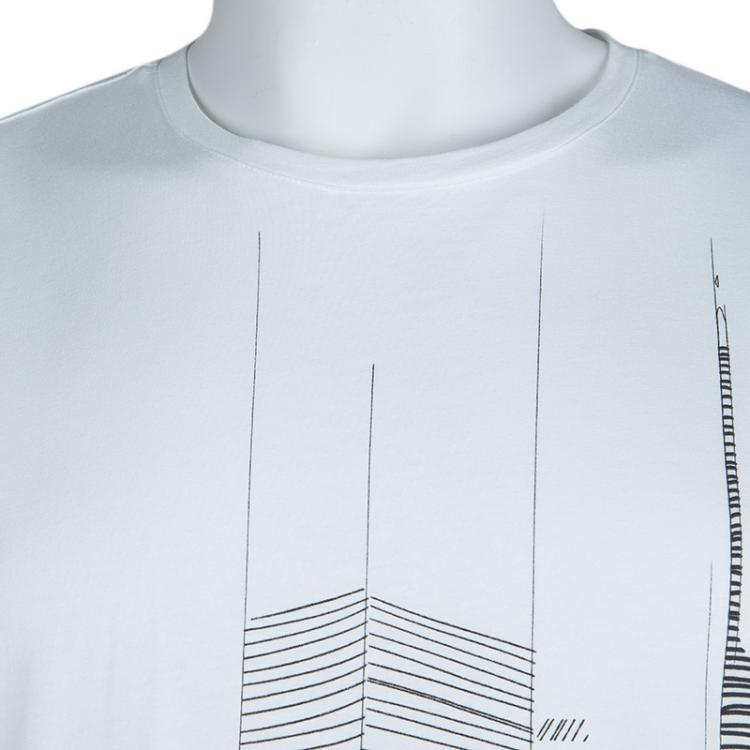 Pre Owned Z Zegna White Skyscraper Print Crewneck T-Shirt XL 