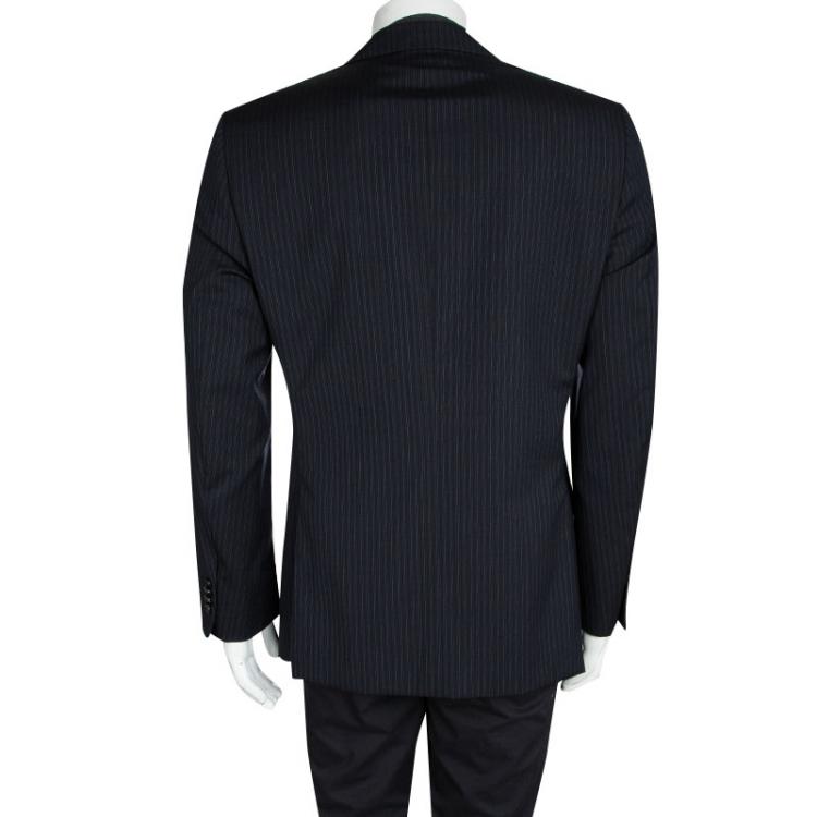 Pre Owned Z Zegna Navy Blue Striped Regular Fit Blazer L