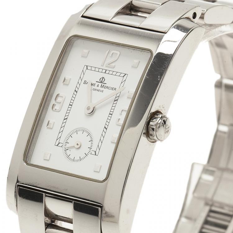 Pre Owned Baume & Mercier White Stainless Steel Hampton Men's Wristwatch 24MM
