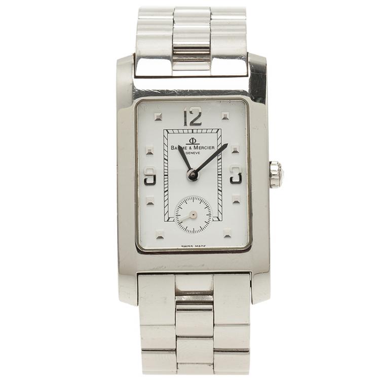 Pre Owned Baume & Mercier White Stainless Steel Hampton Men's Wristwatch 24MM
