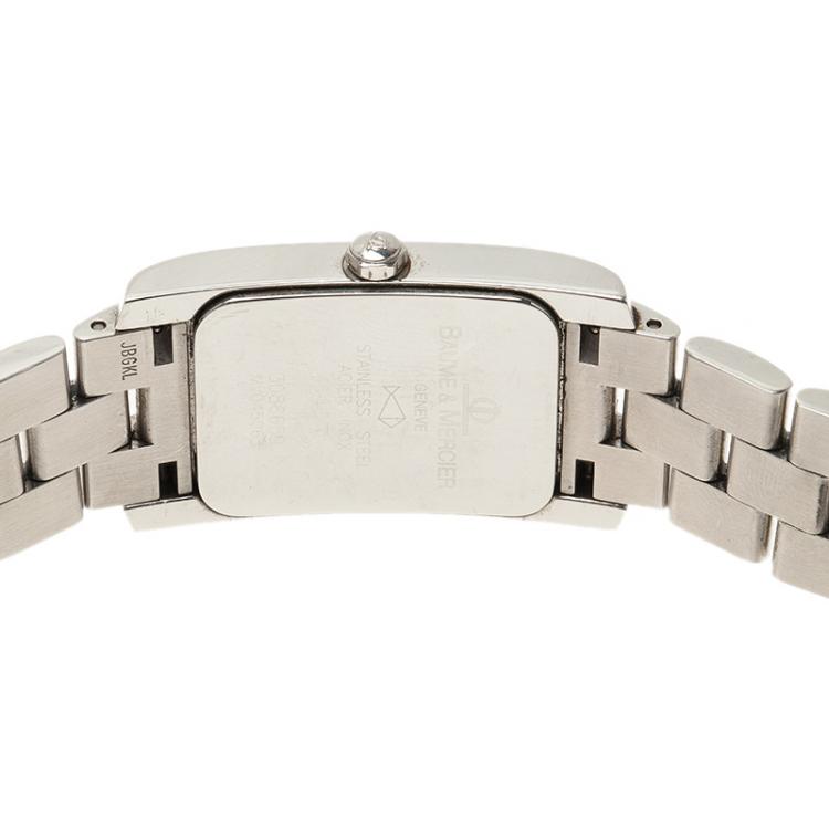 Pre Owned Baume & Mercier White Stainless Steel Hampton Men's Wristwatch 24MM