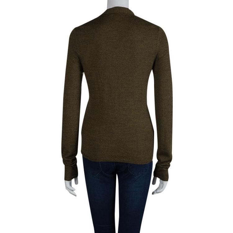 Pre Owned  Burberry Brit Olive Green Wool Button Down Cardigan M