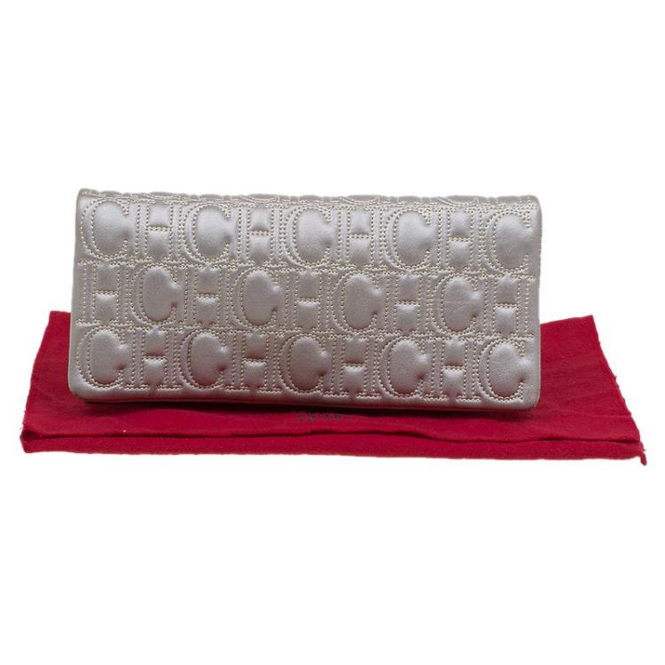 Pre Owned Carolina Herrera Silver Monogram Leather Jerry Clutch