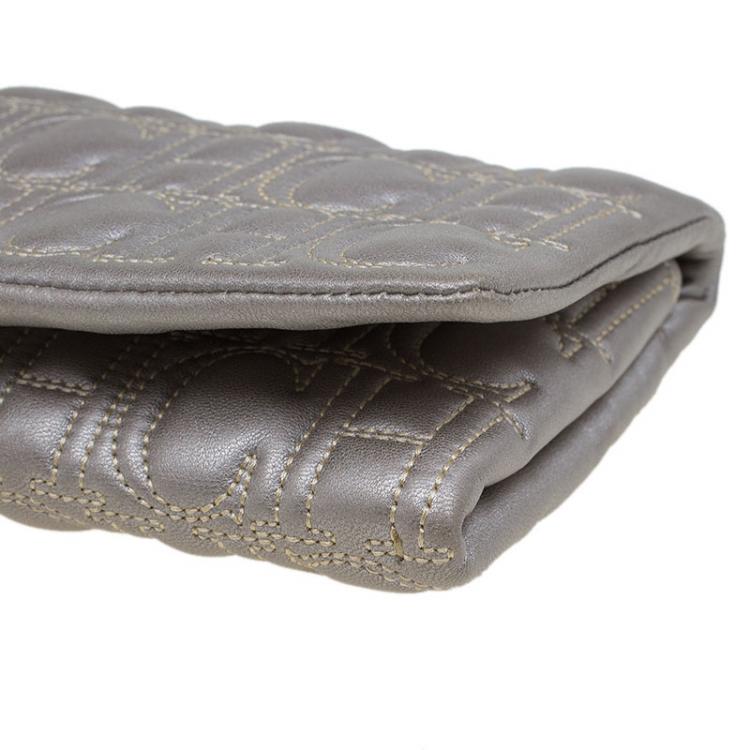 Pre Owned Carolina Herrera Silver Monogram Leather Jerry Clutch