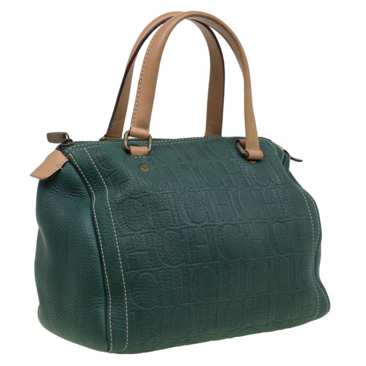 Pre Owned Carolina Herrera Green Monogram Canvas Andy Boston Bag