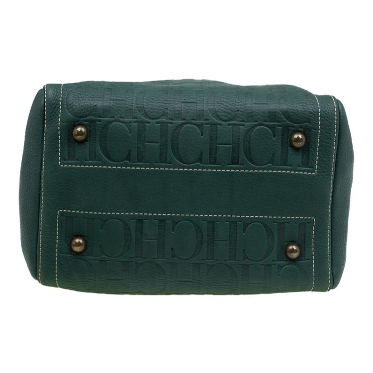Pre Owned Carolina Herrera Green Monogram Canvas Andy Boston Bag