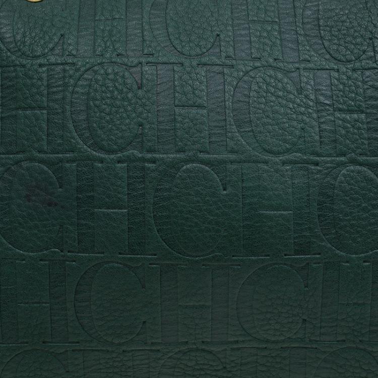 Pre Owned Carolina Herrera Green Monogram Canvas Andy Boston Bag