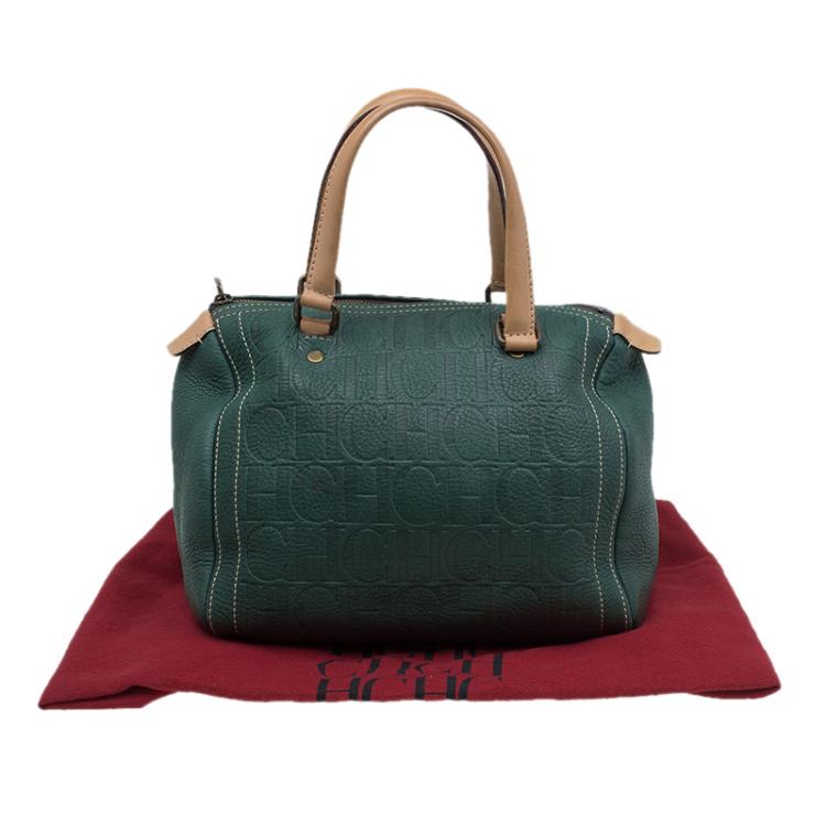 Pre Owned Carolina Herrera Green Monogram Canvas Andy Boston Bag