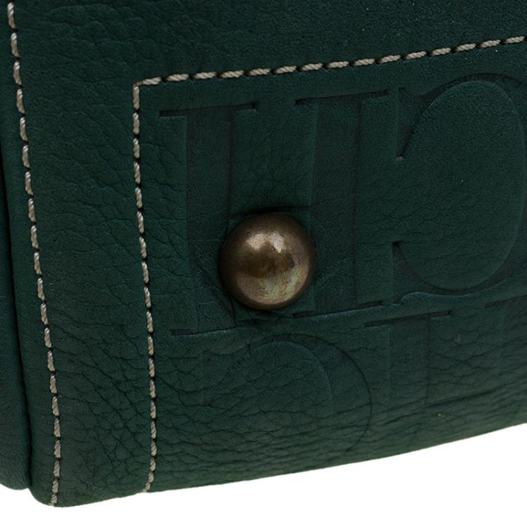 Pre Owned Carolina Herrera Green Monogram Canvas Andy Boston Bag