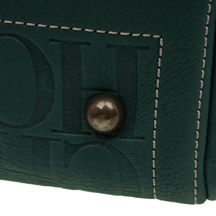 Pre Owned Carolina Herrera Green Monogram Canvas Andy Boston Bag