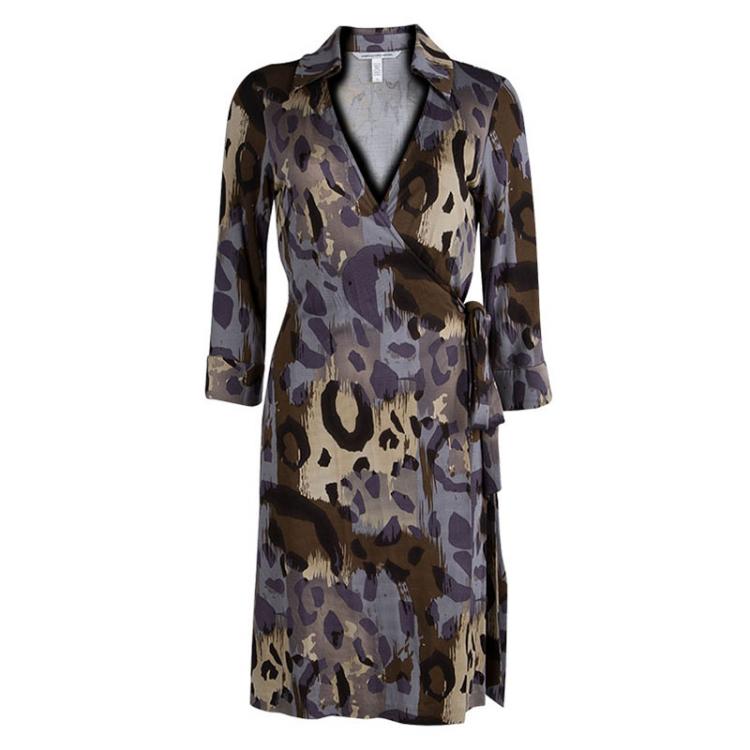 مملوكة مسبقًا Diane Von Furstenberg Silk Camoflage Print Justin Wrap Dress M