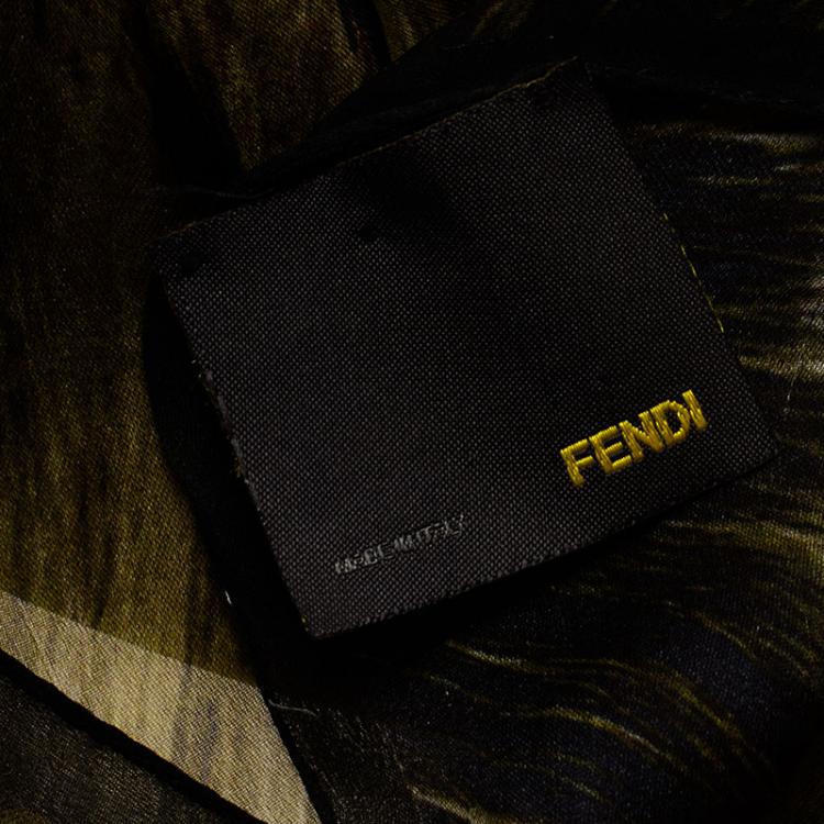 Pre Owned Fendi Brown & Black Zucca Fur Print Silk Stole