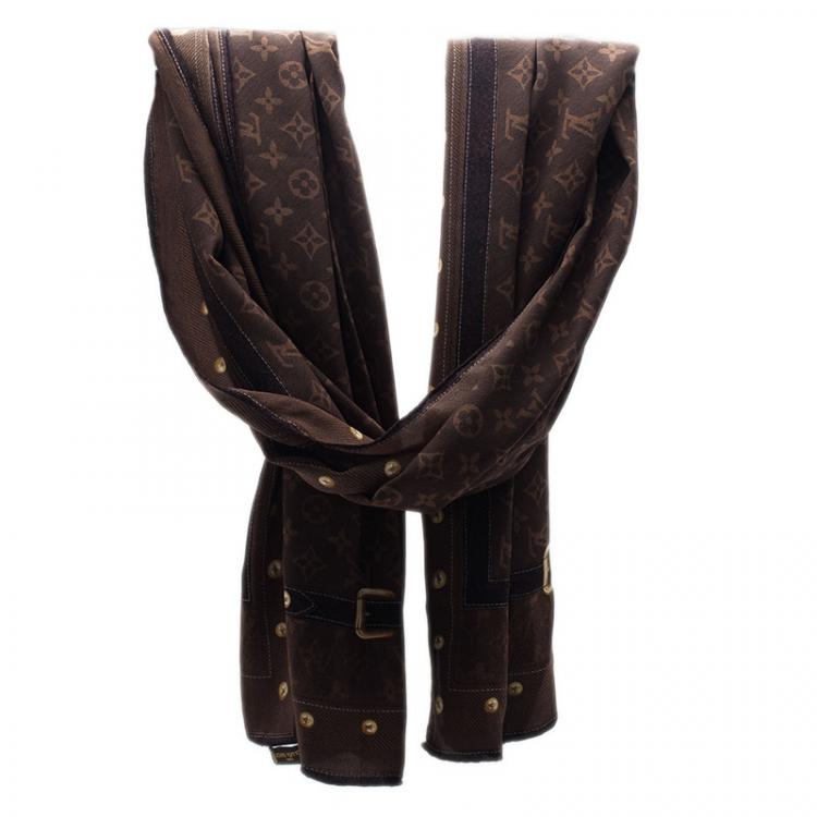 Pre Owned Louis Vuitton Brown Monogram Silk Stole