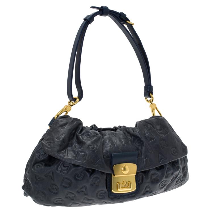 Pre Owned Marc By Marc Jacobs Dark Blue Leather Dreamy Logo Linda Shoulder Bag