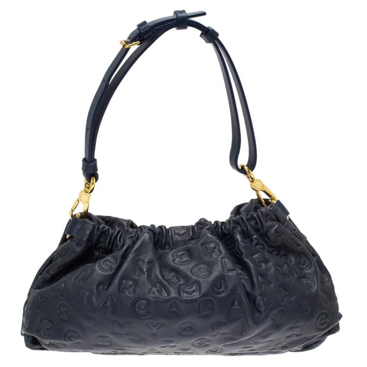 Pre Owned Marc By Marc Jacobs Dark Blue Leather Dreamy Logo Linda Shoulder Bag