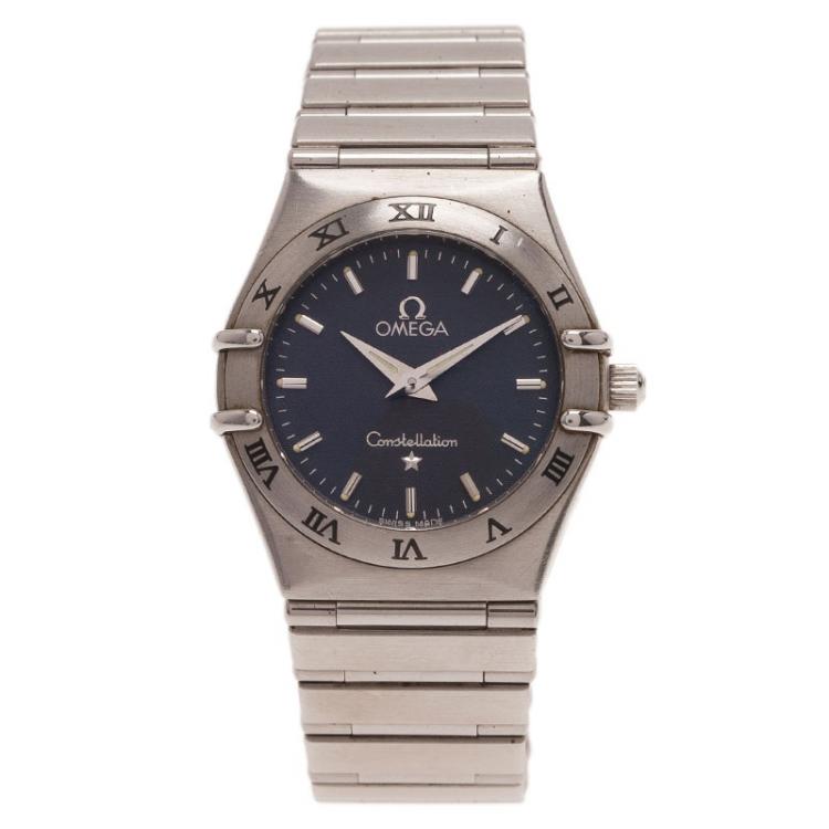 Pre Owned Omega Black Stainless Steel Constellation Women's Wristwatch 22MM