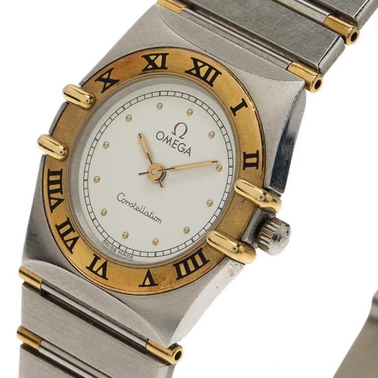 Pre Owned Omega White Stainless Steel Constellation Women's Wristwatch 24 MM