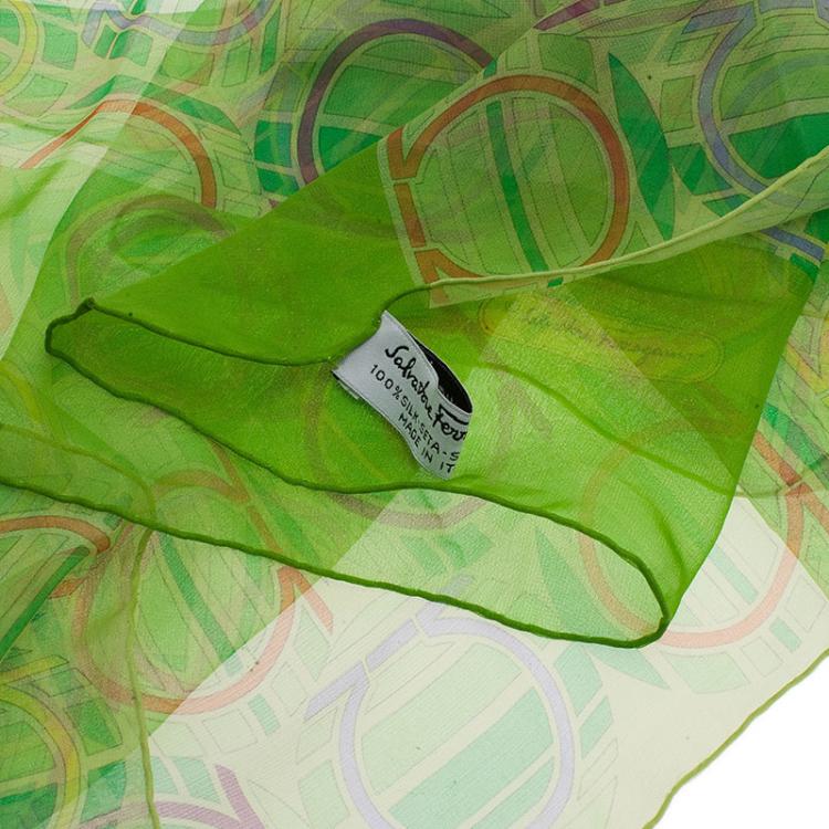 Pre Owned Salvatore Ferragamo Green Silk Scarf