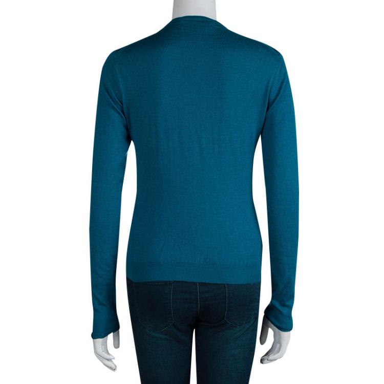 Pre Owned Yves Saint Laurent Blue Cashmere Button Down Cardigan S
