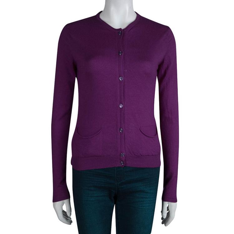 Pre Owned Yves Saint Laurent Purple Cashmere Button Down Cardigan S