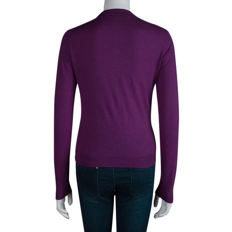 Pre Owned Yves Saint Laurent Purple Cashmere Button Down Cardigan S