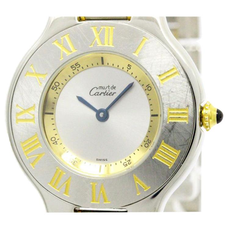 Pre Owned Cartier Silver Gold Plated and Stainless Steel Must Unisex Wristwatch 31MM
