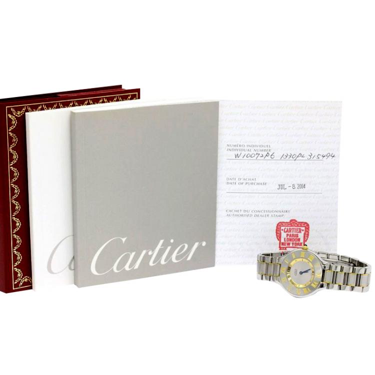 Pre Owned Cartier Silver Gold Plated and Stainless Steel Must Unisex Wristwatch 31MM