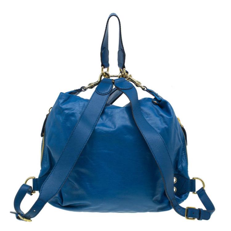 Pre Owned Gucci Blue Leather Medium Darwin Convertible Backpack Bag