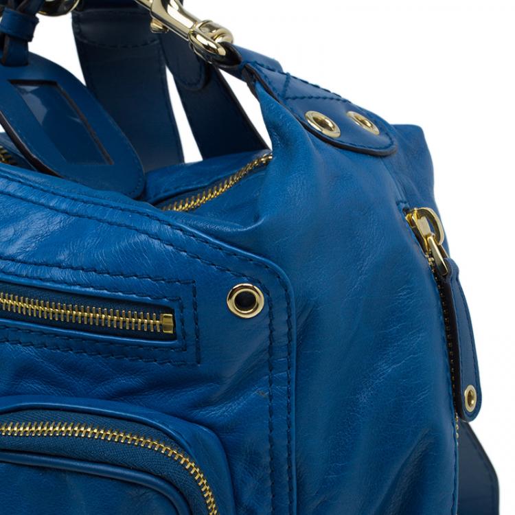 Pre Owned Gucci Blue Leather Medium Darwin Convertible Backpack Bag