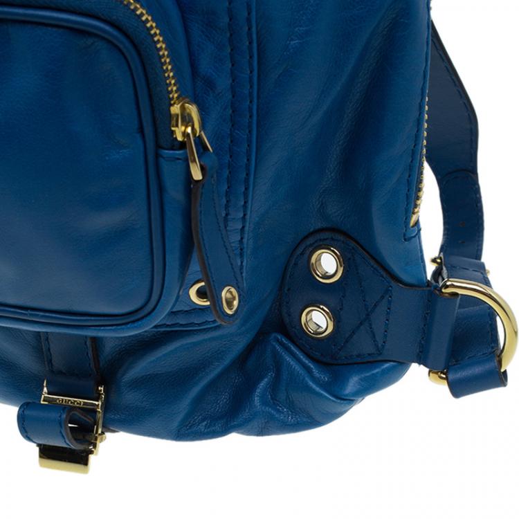 Pre Owned Gucci Blue Leather Medium Darwin Convertible Backpack Bag