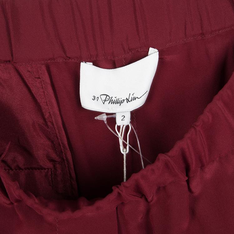 Pre Owned 3.1 Phillip Lim Red Silk Elasticized Waist Draped Pocket Pants S