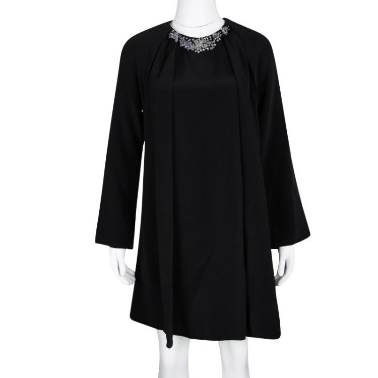 Pre Owned 3.1 Phillip Lim Black Jeweled Neck Draped Long Sleeve Dress S