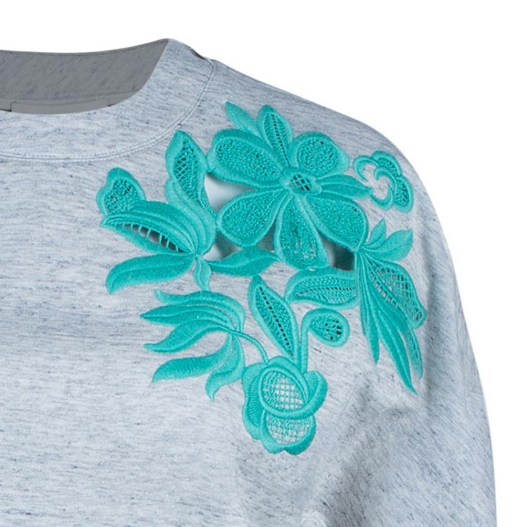 Pre Owned 3.1 Phillip Lim Gray Guipure Lace Appliqué Ribbed Hem Sweatshirt M